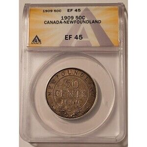 Canada Newfoundland Edward VII 1909 Silver 50 Cents XF45 ANACS Toned
